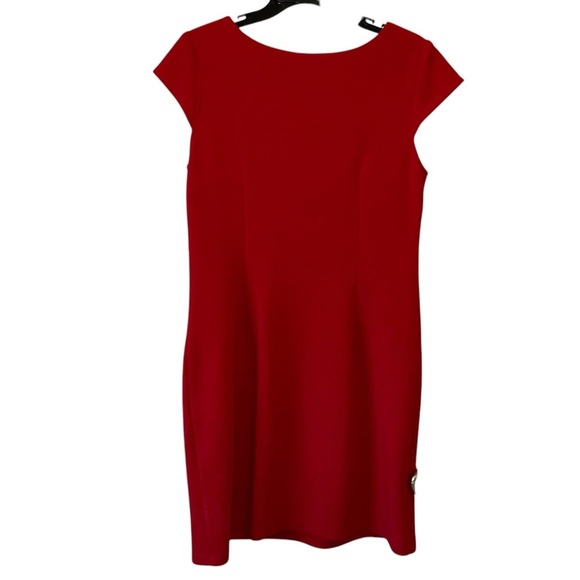 R&K Red Sheath Dress with Cap Sleeves and Bateau Neckline - Picture 4 of 4